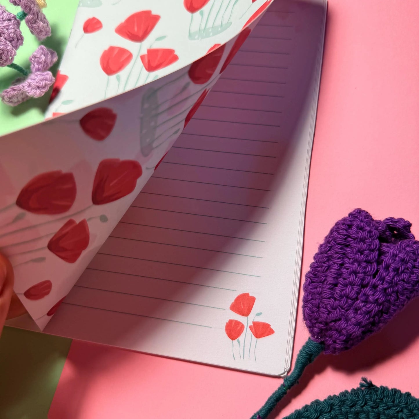 Tulipani Quaderno Floreale Aesthetic Quaderno con Fiori Fatto a Mano Diario Decorato Accessori per Journaling Quaderno per Scrapbooking