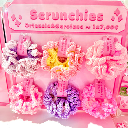 Scrunchie Ortensia Rosa e Giallo Pastello all'Uncinetto – Fatto a Mano