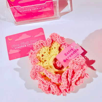 Scrunchie Ortensia Rosa e Giallo Pastello all'Uncinetto – Fatto a Mano