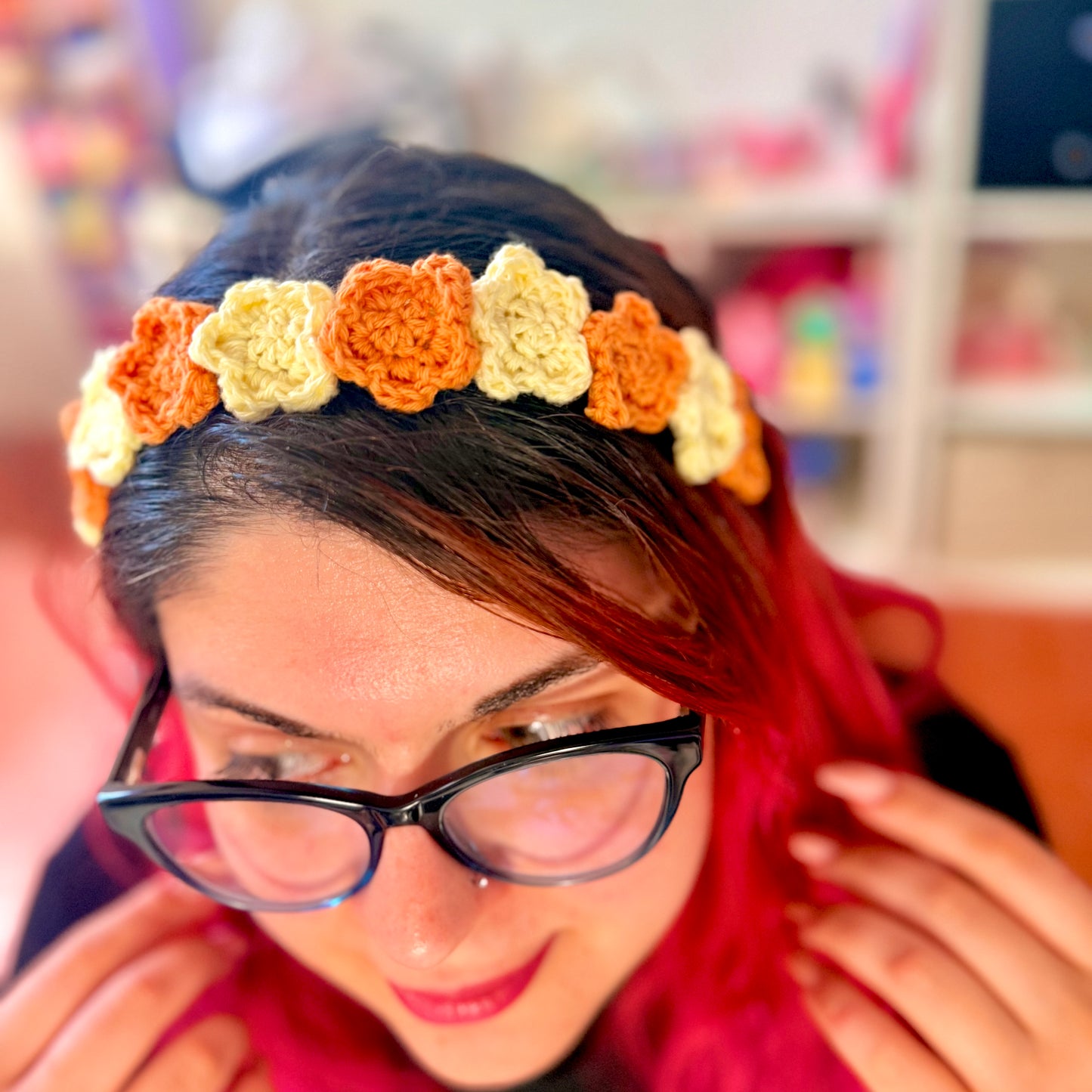 Headband Flowers Crochet Spring Handmade Hair Accessory Pastel Gift Idea Boho Chic