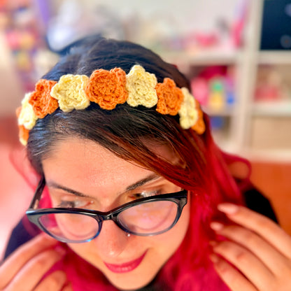 Headband Flowers Crochet Spring Handmade Hair Accessory Pastel Gift Idea Boho Chic