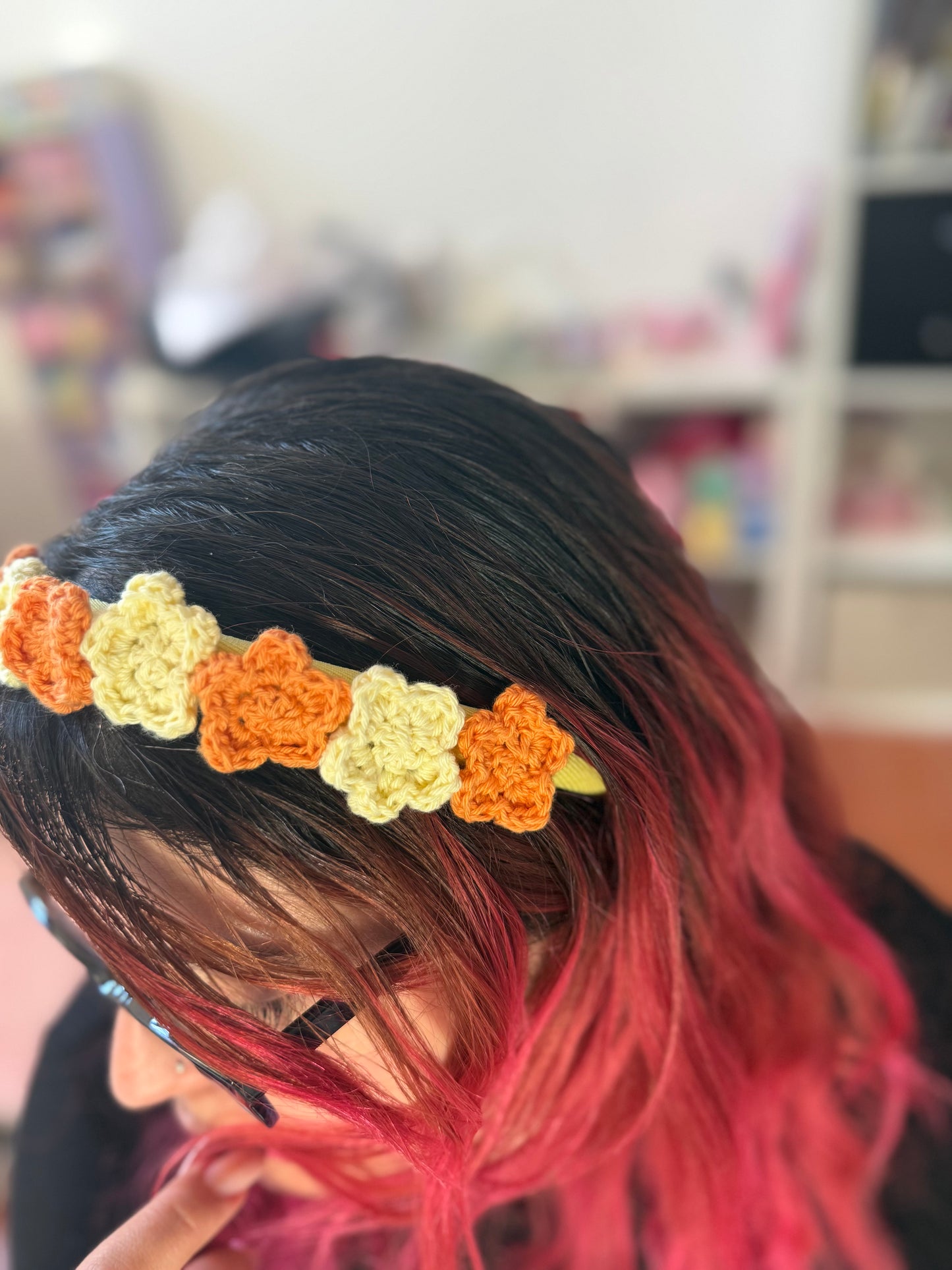 Headband Flowers Crochet Spring Handmade Hair Accessory Pastel Gift Idea Boho Chic