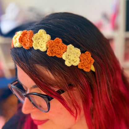 Headband Flowers Crochet Spring Handmade Hair Accessory Pastel Gift Idea Boho Chic