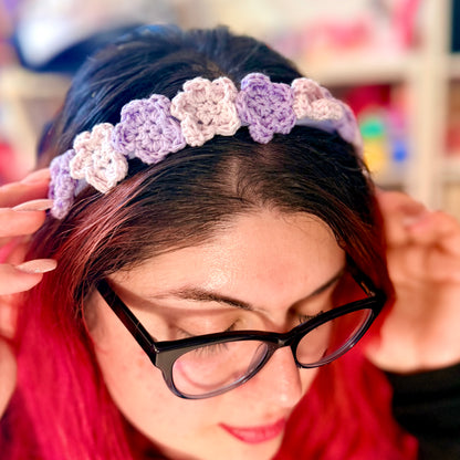Flower Headband Crochet Fairy Kei Handmade Hair Accessory Lilac Lavender Kawaii Gift Idea