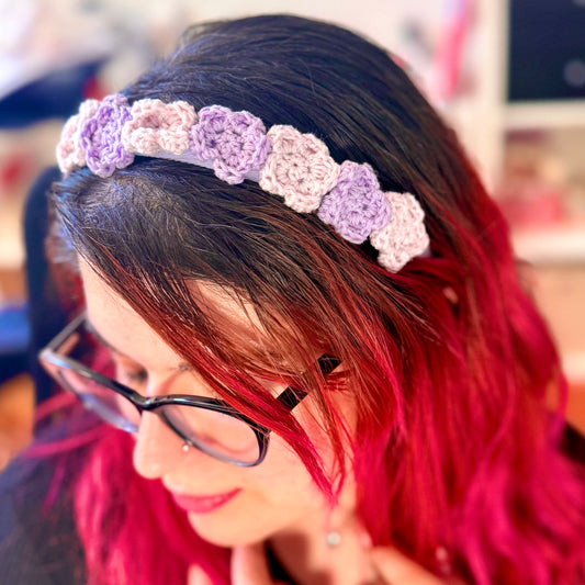 Cerchietto Fiori Uncinetto Fairy Kei Accessorio Capelli Fatto a Mano Lilla Lavanda Kawaii Idea Regalo