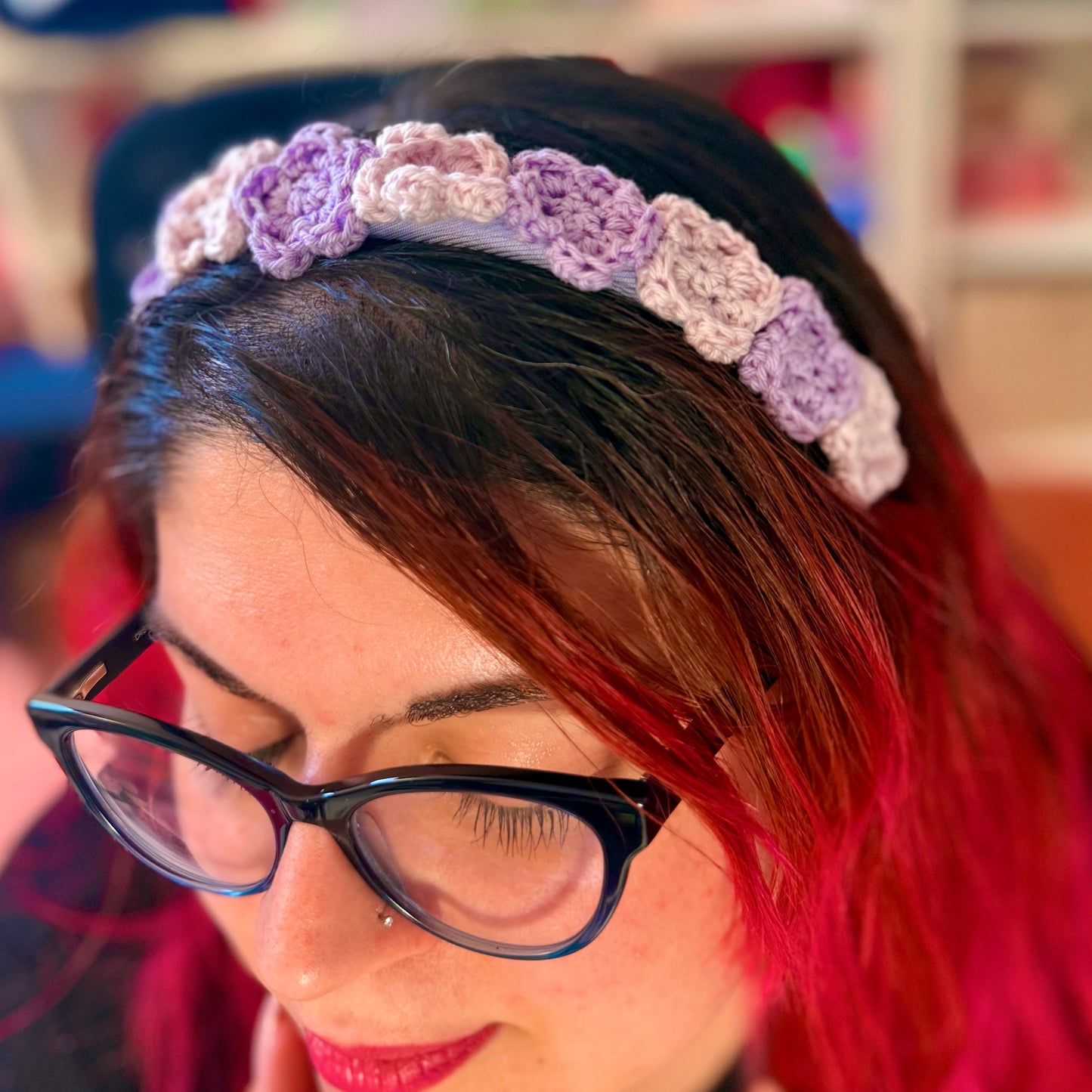 Flower Headband Crochet Fairy Kei Handmade Hair Accessory Lilac Lavender Kawaii Gift Idea