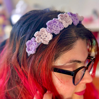 Flower Headband Crochet Fairy Kei Handmade Hair Accessory Lilac Lavender Kawaii Gift Idea