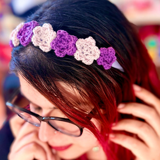 Cerchietto Fiori Uncinetto Dark Floral Accessorio Capelli Fatto a Mano Viola Lilla Gotico Idea Regalo