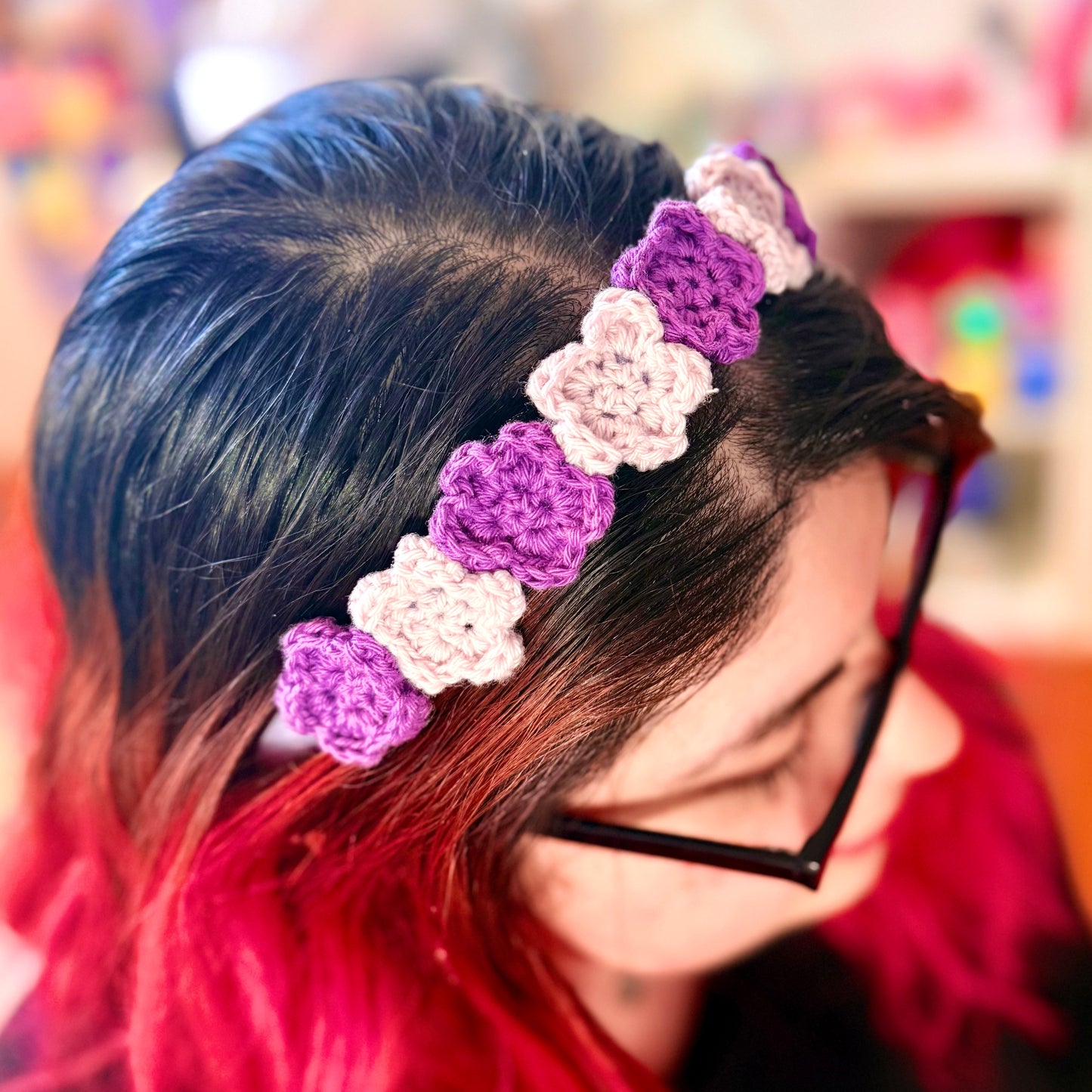 Cerchietto Fiori Uncinetto Dark Floral Accessorio Capelli Fatto a Mano Viola Lilla Gotico Idea Regalo