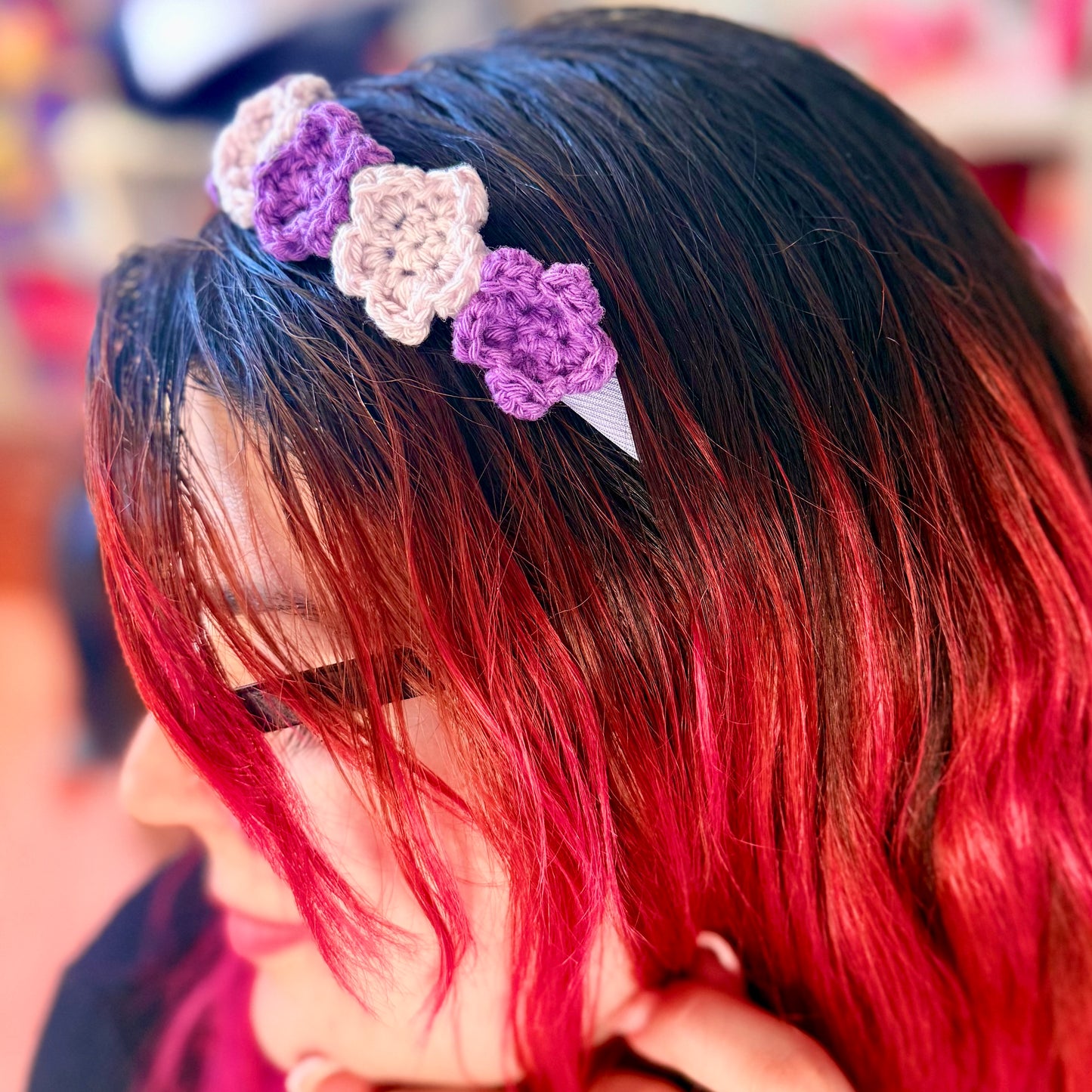 Cerchietto Fiori Uncinetto Dark Floral Accessorio Capelli Fatto a Mano Viola Lilla Gotico Idea Regalo