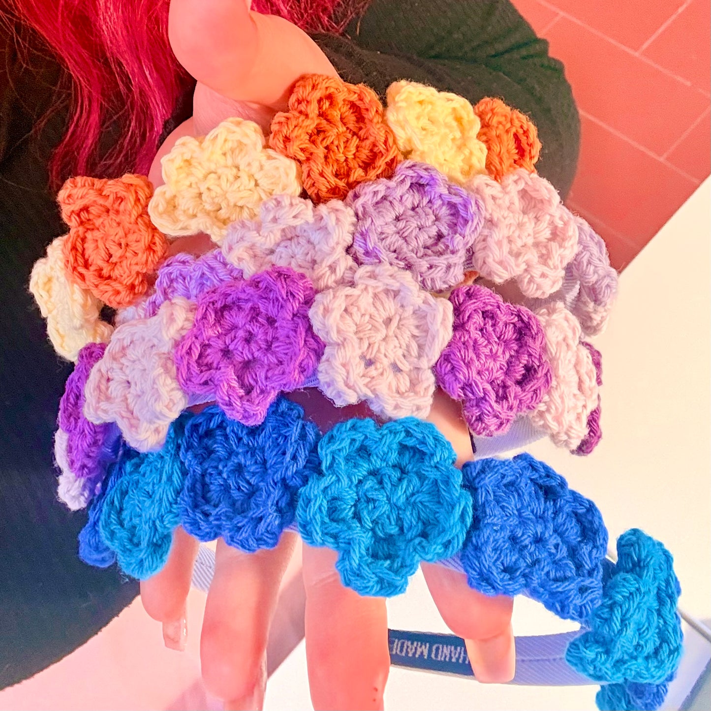 Headband Flowers Crochet Spring Handmade Hair Accessory Pastel Gift Idea Boho Chic