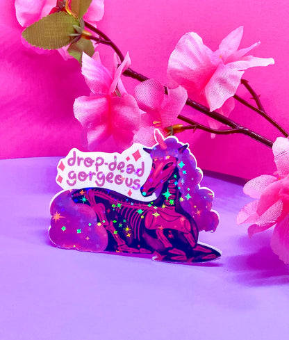 Adesivo Unicorno Scheletro con Frase Adesivo Carino Scheletro Adesivo Vinile Brillantinato Regalo Unicorno Adesivo Unicorno Glitter Kawaii
