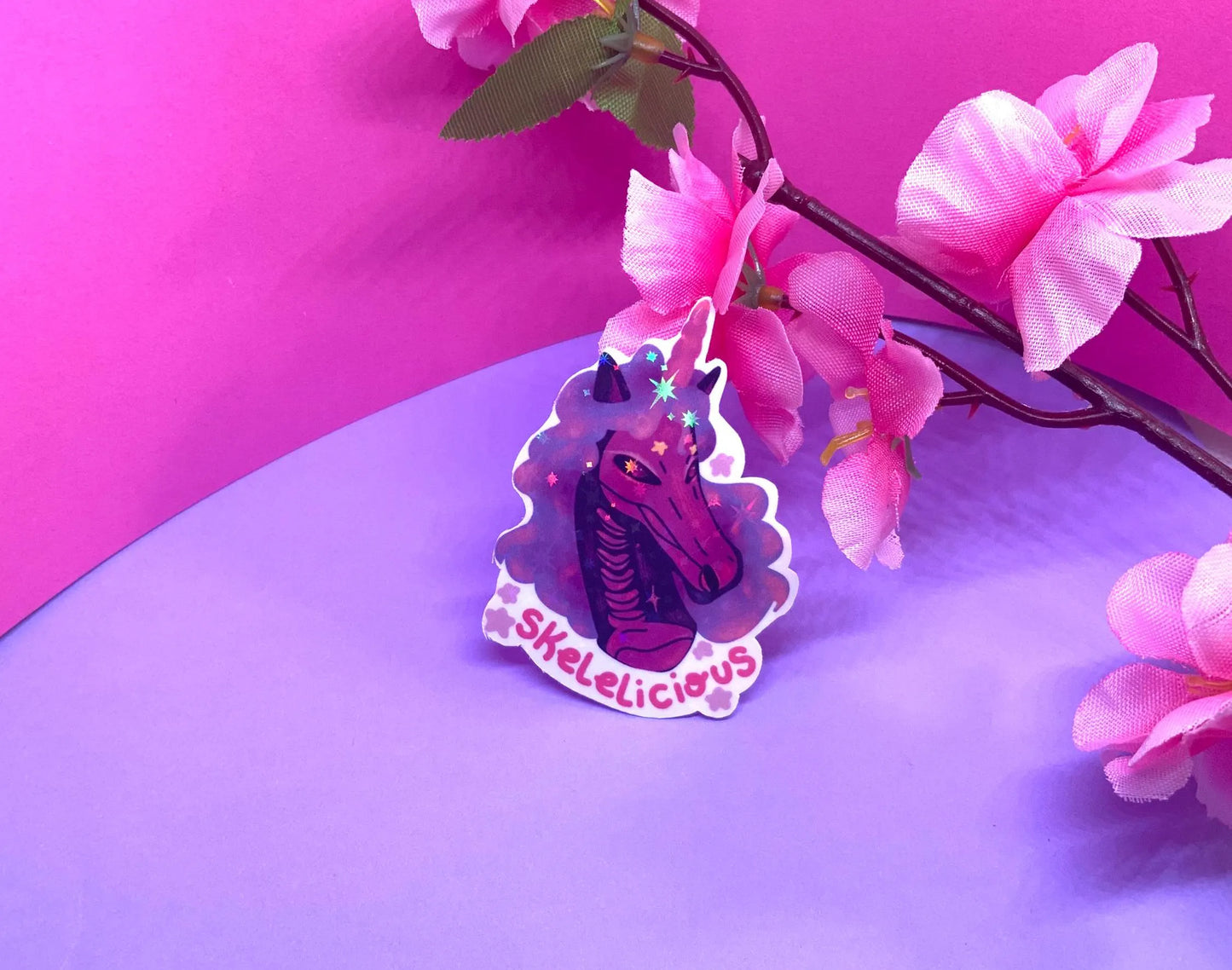Adesivo Glitter Unicorno Scheletro con Frase Adesivo Carino Scheletro Adesivo Vinile Brillantinato Regalo Unicorno Adesivo Glitter Kawaii