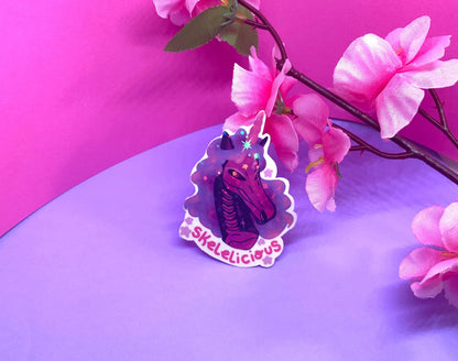 Adesivo Glitter Unicorno Scheletro con Frase Adesivo Carino Scheletro Adesivo Vinile Brillantinato Regalo Unicorno Adesivo Glitter Kawaii