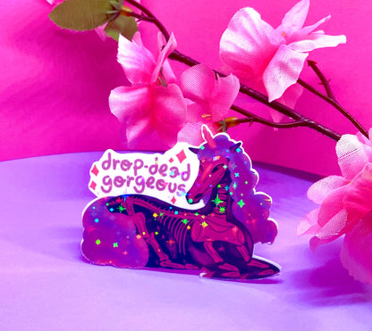 Adesivo Unicorno Scheletro con Frase Adesivo Carino Scheletro Adesivo Vinile Brillantinato Regalo Unicorno Adesivo Unicorno Glitter Kawaii