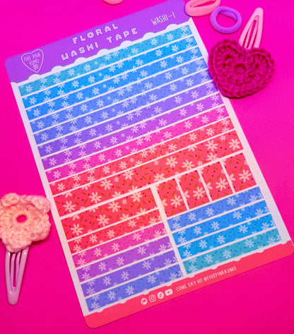 Foglio Adesivo Washi Tape Decorativo per Agenda Nastro washi floreale Cancelleria Kawaii Washi Tape con Fiori Nastro adesivo Carino