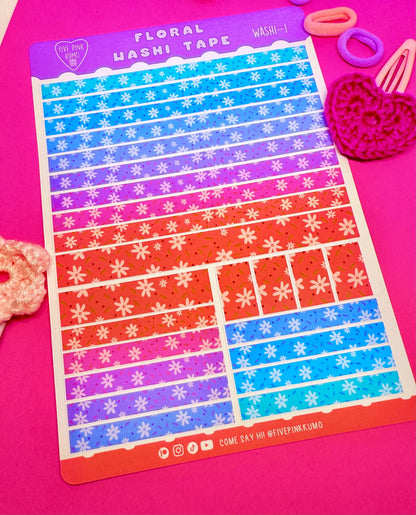 Foglio Adesivo Washi Tape Decorativo per Agenda Nastro washi floreale Cancelleria Kawaii Washi Tape con Fiori Nastro adesivo Carino