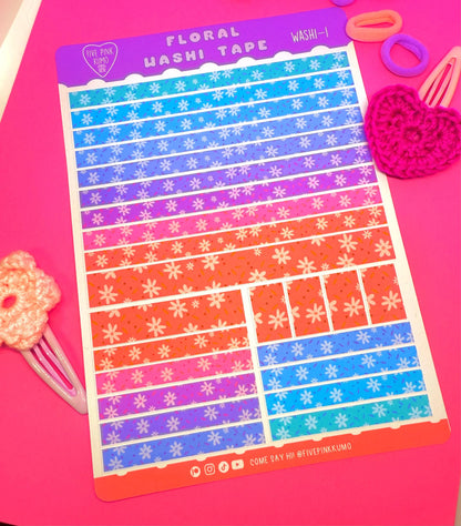 Foglio Adesivo Washi Tape Decorativo per Agenda Nastro washi floreale Cancelleria Kawaii Washi Tape con Fiori Nastro adesivo Carino