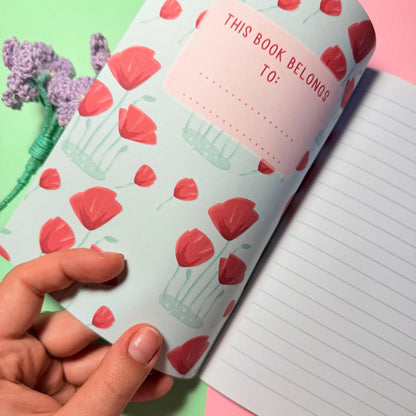 Tulipani Quaderno Floreale Aesthetic Quaderno con Fiori Fatto a Mano Diario Decorato Accessori per Journaling Quaderno per Scrapbooking
