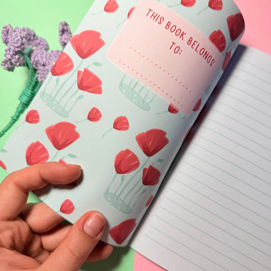 Tulipani Quaderno Floreale Aesthetic Quaderno con Fiori Fatto a Mano Diario Decorato Accessori per Journaling Quaderno per Scrapbooking