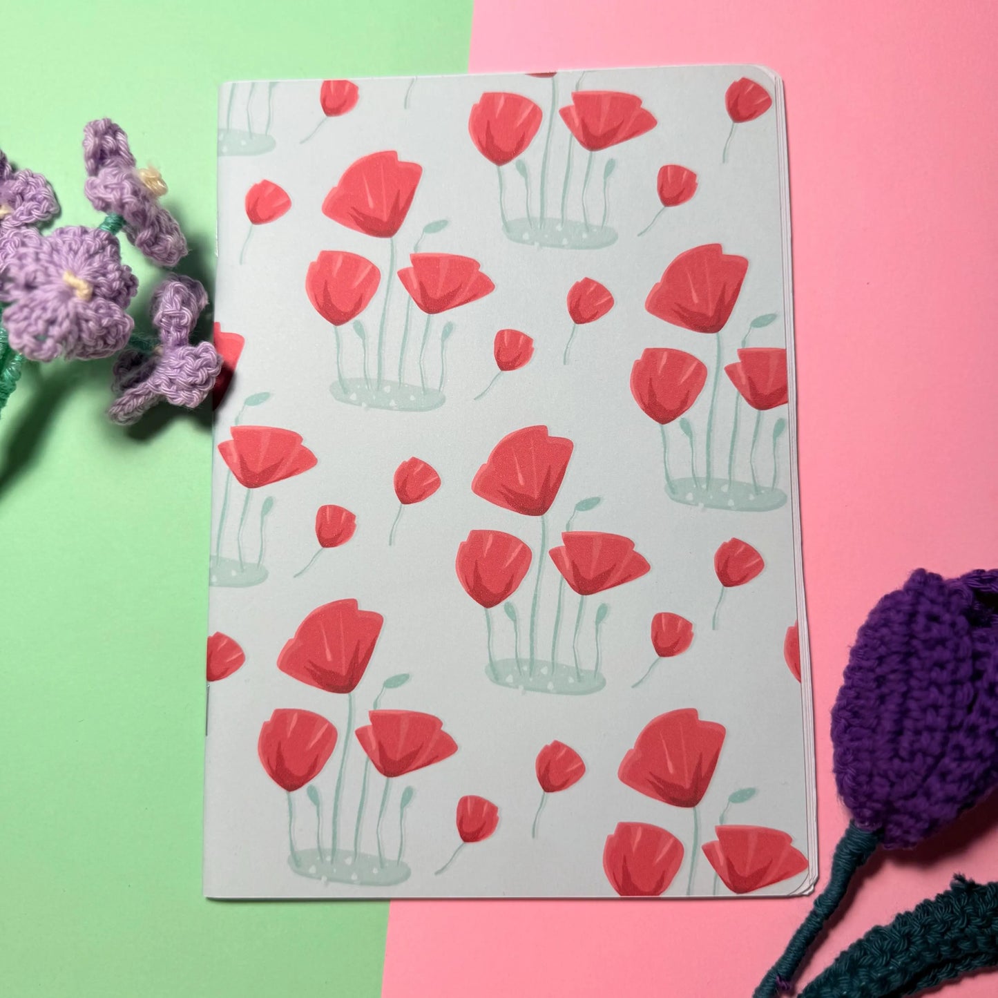 Tulipani Quaderno Floreale Aesthetic Quaderno con Fiori Fatto a Mano Diario Decorato Accessori per Journaling Quaderno per Scrapbooking