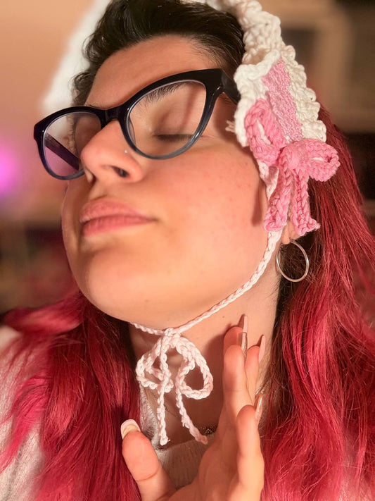 Fascia Capelli Fairy Kei Bianca e Rosa con Pizzo e Fiocchi Accessorio Handmade Kawaii Idea Regalo