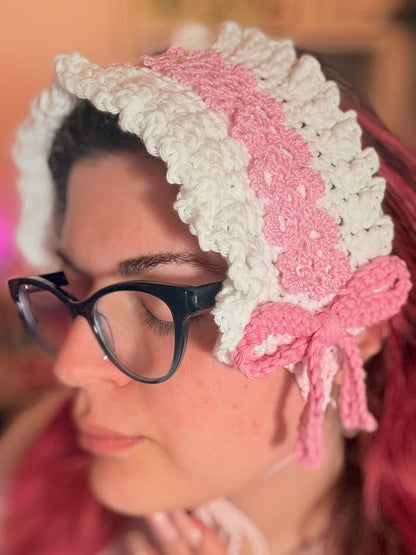 Fascia Capelli Fairy Kei Bianca e Rosa con Pizzo e Fiocchi Accessorio Handmade Kawaii Idea Regalo