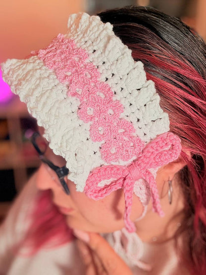 Fascia Capelli Fairy Kei Bianca e Rosa con Pizzo e Fiocchi Accessorio Handmade Kawaii Idea Regalo