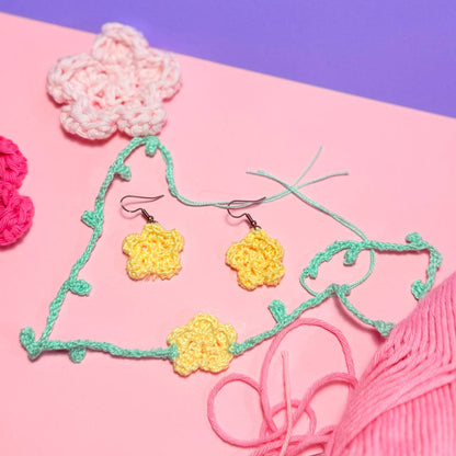 Set Choker + Orecchini Fiorellino Uncinetto Giallo – Acciaio Inossidabile Handmade