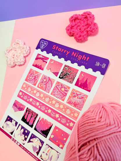Foglio di adesivi carini A5 Casper & Yuki Starry Night Collection