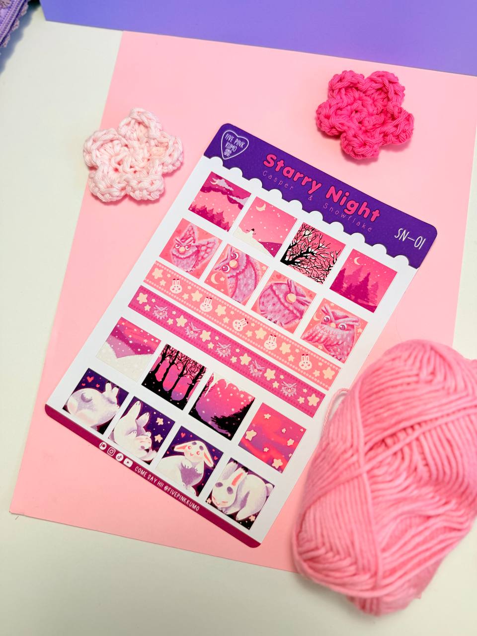 Foglio di adesivi carini A5 Casper & Yuki Starry Night Collection