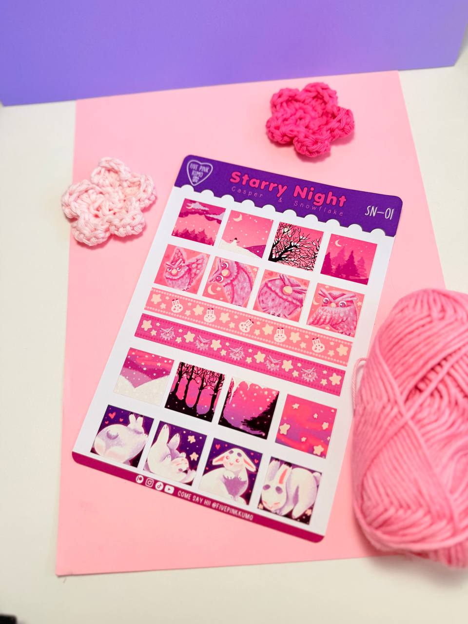 Foglio di adesivi carini A5 Casper & Yuki Starry Night Collection