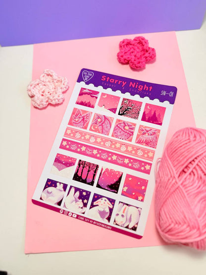 Foglio di adesivi carini A5 Casper & Yuki Starry Night Collection
