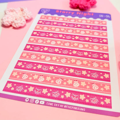 Foglio di adesivi washi tape A5 Casper & Yuki Starry Night Collection