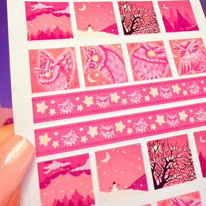Foglio di adesivi carini A6 Gufetto Casper Starry Night Collection