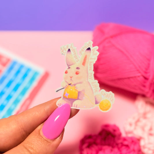 Sticker Olografico Coniglietto Bianco "Gli orrori persistono" Handmade