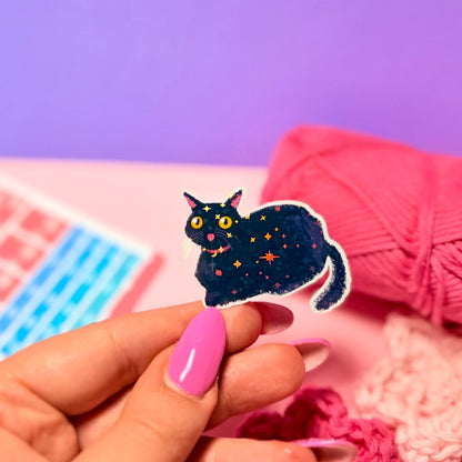 Sticker Olografico Gatto Nero Buffo Kawaii Handmade