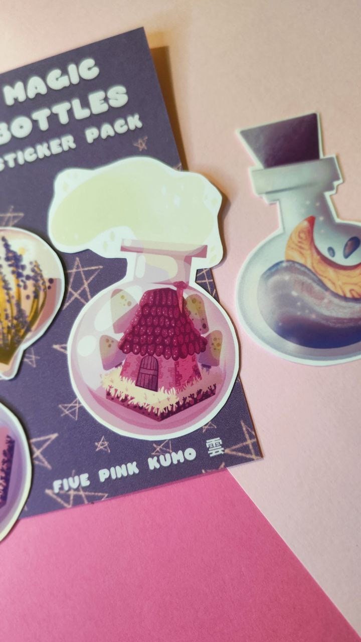 Set di sticker - Bottiglie magiche - pozione di strega - Casa fatata - Acqua di Luna - Pianta di Lavanda