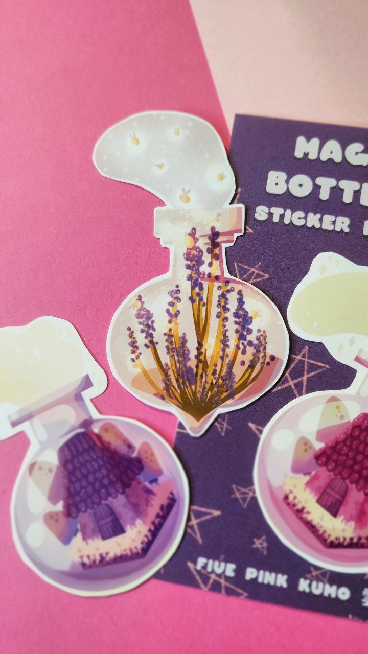 Set di sticker - Bottiglie magiche - pozione di strega - Casa fatata - Acqua di Luna - Pianta di Lavanda
