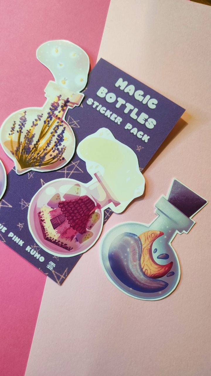 Set di sticker - Bottiglie magiche - pozione di strega - Casa fatata - Acqua di Luna - Pianta di Lavanda