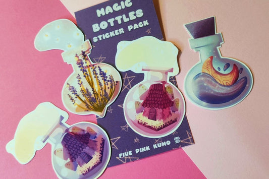 Set di sticker - Bottiglie magiche - pozione di strega - Casa fatata - Acqua di Luna - Pianta di Lavanda
