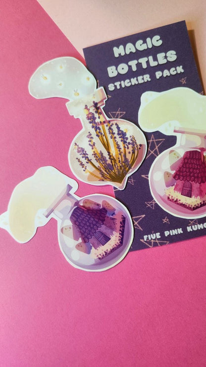 Set di sticker - Bottiglie magiche - pozione di strega - Casa fatata - Acqua di Luna - Pianta di Lavanda
